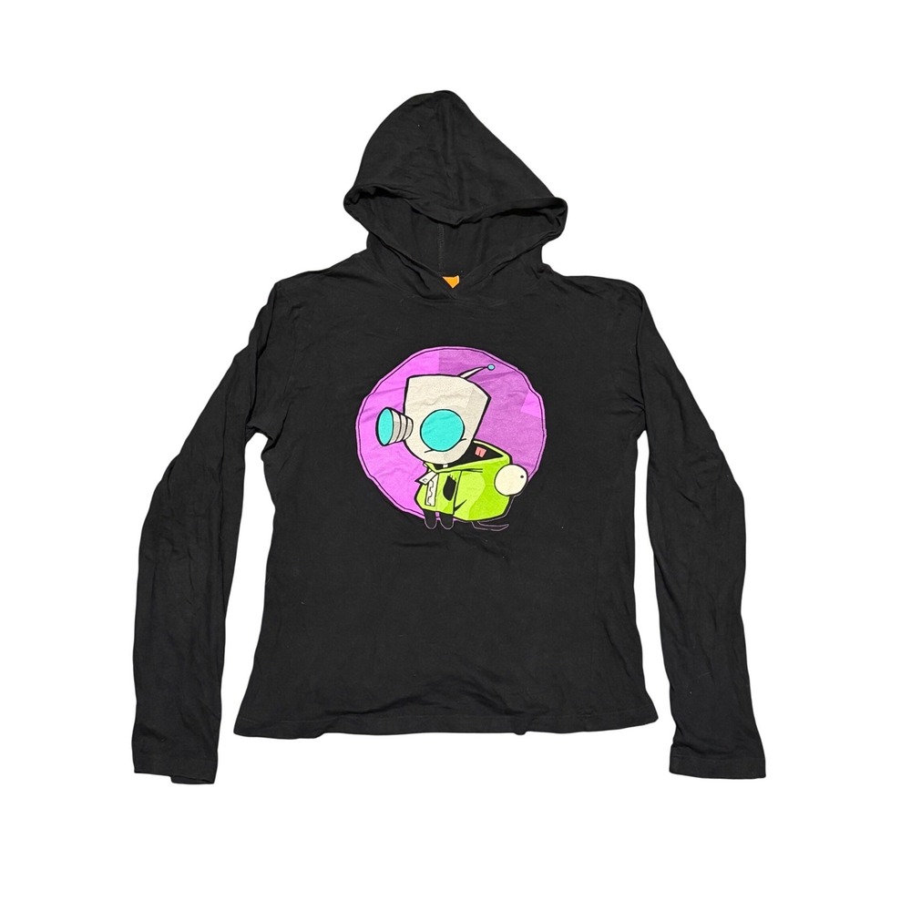 Vintage 2004 Nickelodeon Invader Zim GIR Hooded Long Sleeve Shirt Black Kids L